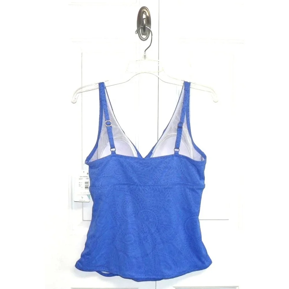 Swim Solutions Women's Printed Twist Front Tankini Top in Blue Iris Size 14 - Picture 7 of 9